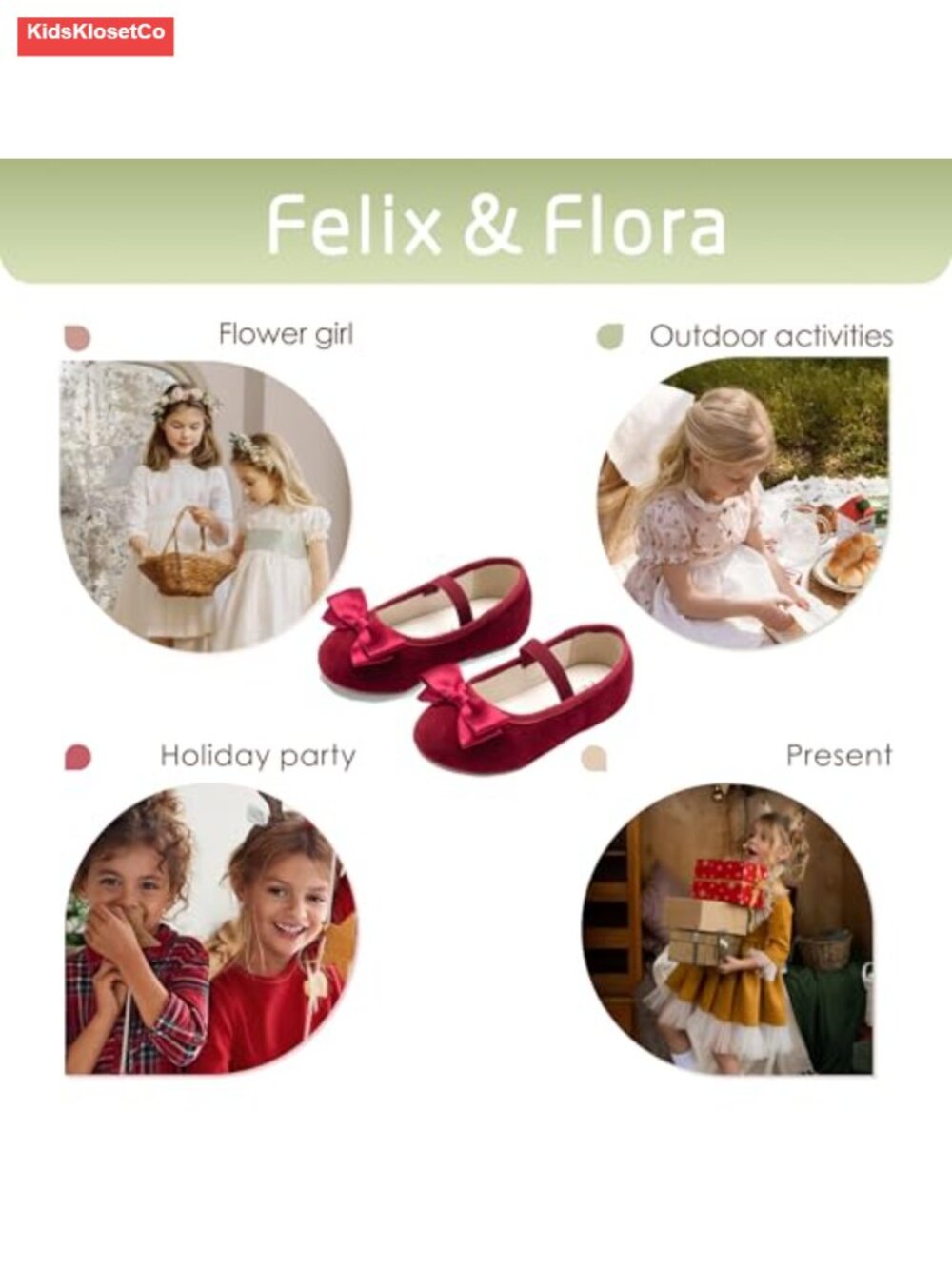 Girls Velvet Mary Jane Flats with Bow Toddler Dress Shoes Slip Resistant - Picture 5 of 5